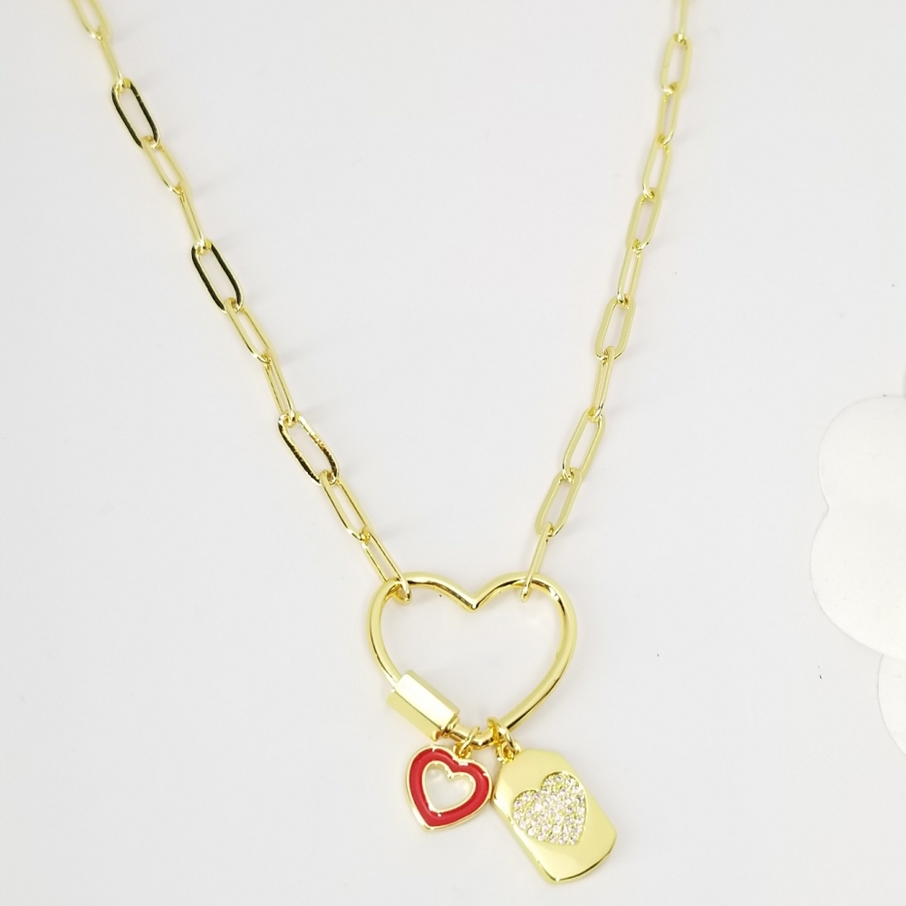 NEW 18K Gold Hears Carabiner Charms Necklace NWT - Picture 8 of 8